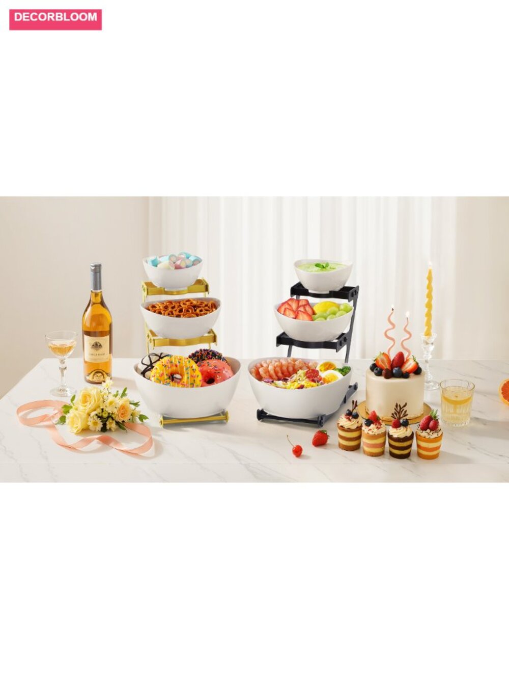 3 Tier Plastic Serving Bowls Chip and Dip Set Party Fruit Snack - Picture 6 of 6